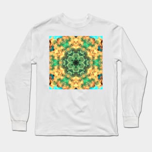 Psychedelic Mandala Flower Green and Yellow Long Sleeve T-Shirt